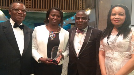 (L-r): Chief Don Etiebet, life fellow of NCS & CPN, Mrs. Funmi Lawal, marketing manager and Hassan Alao, managing director, both from Sidmach technologies Nigeria Limited and Mrs. Nike Etiebet, during presentation of special recognition Award to Sidmach at 2014 NITMA by NCS at the weekend.